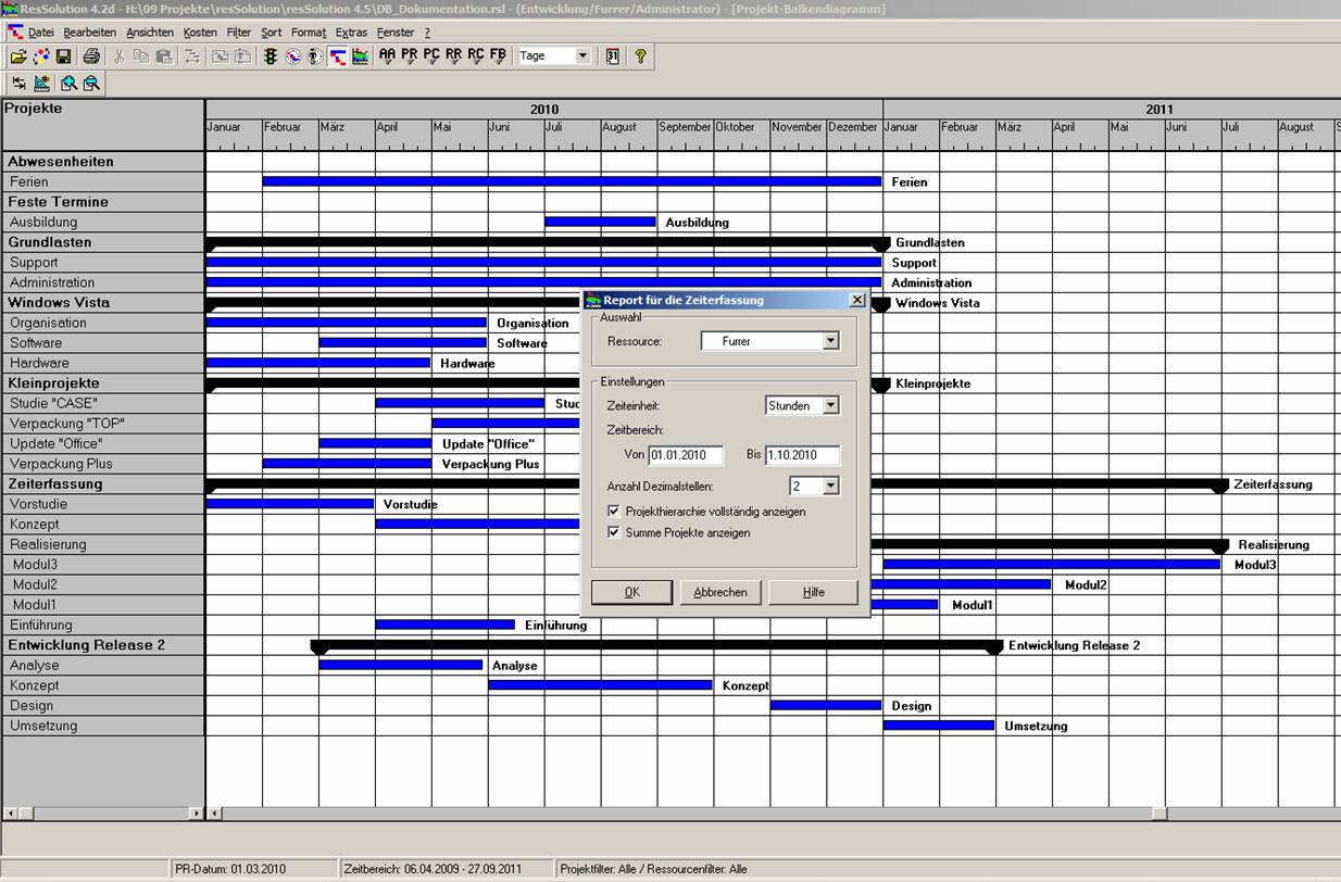 Umplanen von Projekten grafischer Unterstützung (Gantt Diagramm)