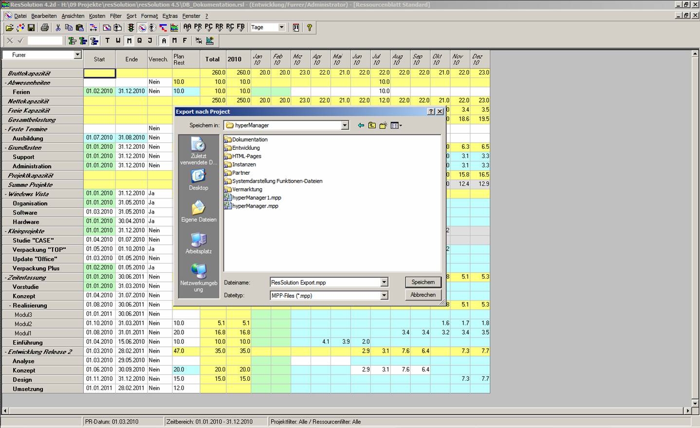 Import (und Export-) Möglichkeit aus MS-Project im mpp.Format